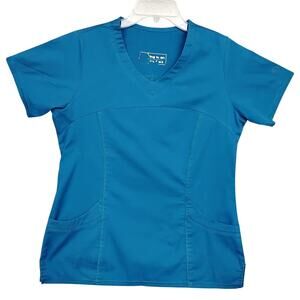 Bring it On Scrub Top Size Small Blue Short Sleeve V Neck Pockets